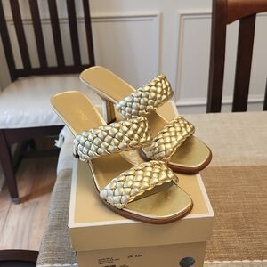 Michael Kors Nadia Pale Gold Woven Sandals